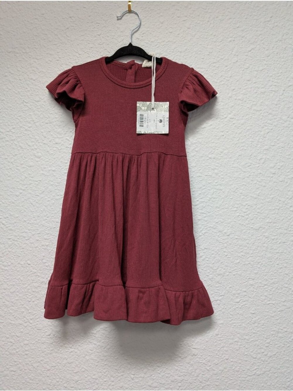 Kate Quinn Modal Rib Port Flutter Sleeve Pinafore Dress 18-24 Port Red Fall